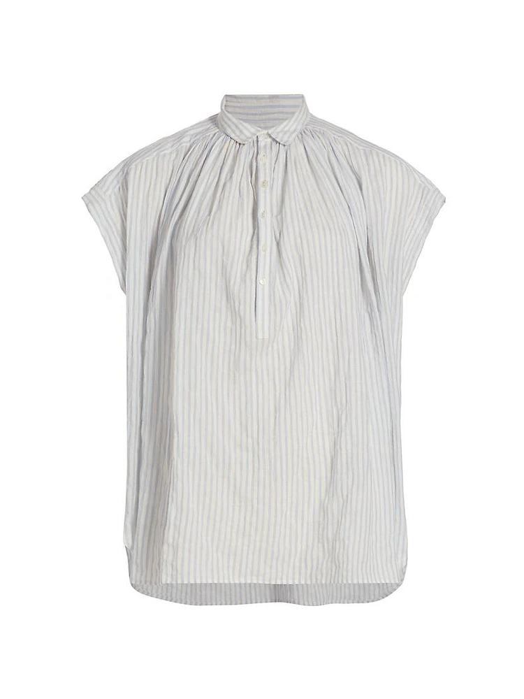 Normandy Striped Cotton Cap-Sleeve Shirt