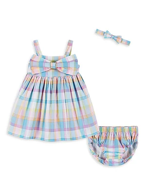 Baby Girl's 3-Piece Plaid Headband, Dress & Bloomers Set