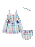 Baby Girl's 3-Piece Plaid Headband, Dress & Bloomers Set