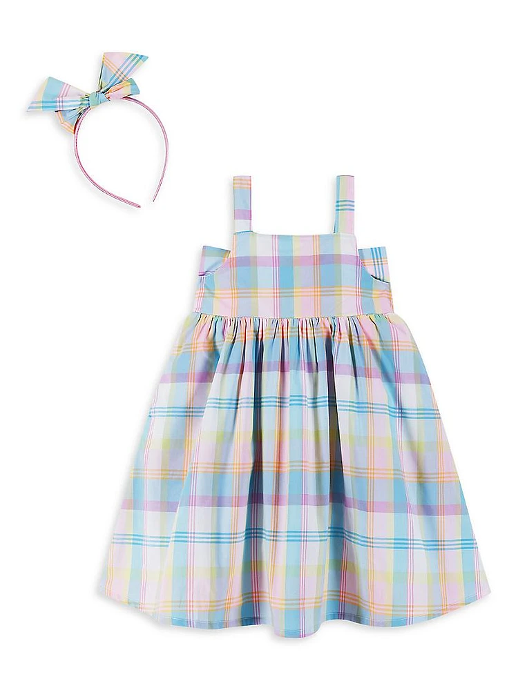 Baby Girl's 2-Piece Plaid Headband & Dress Set