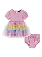 Baby Girl's Puff-Sleeve Dress & Bloomers Set