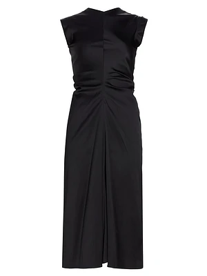 Ella Gathered Satin Midi-Dress