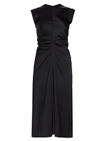 Ella Gathered Satin Midi-Dress