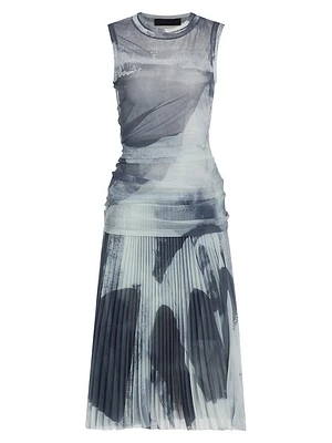 Zoe Abstract Pleated Midi-Dress