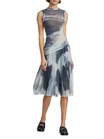 Zoe Abstract Pleated Midi-Dress