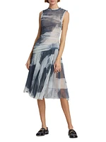 Zoe Abstract Pleated Midi-Dress