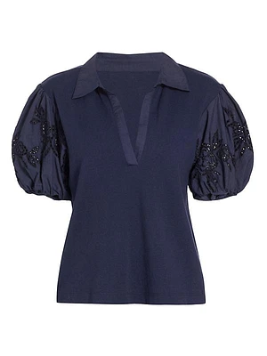 Tory Eyelet Puff-Sleeve Top