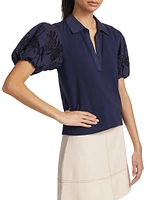 Tory Eyelet Puff-Sleeve Top