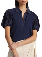 Tory Eyelet Puff-Sleeve Top