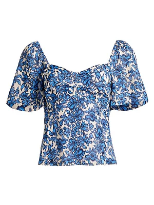 Bleecker Floral Flutter-Sleeve Blouse