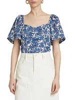 Bleecker Floral Flutter-Sleeve Blouse