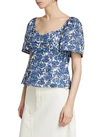 Bleecker Floral Flutter-Sleeve Blouse