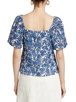 Bleecker Floral Flutter-Sleeve Blouse