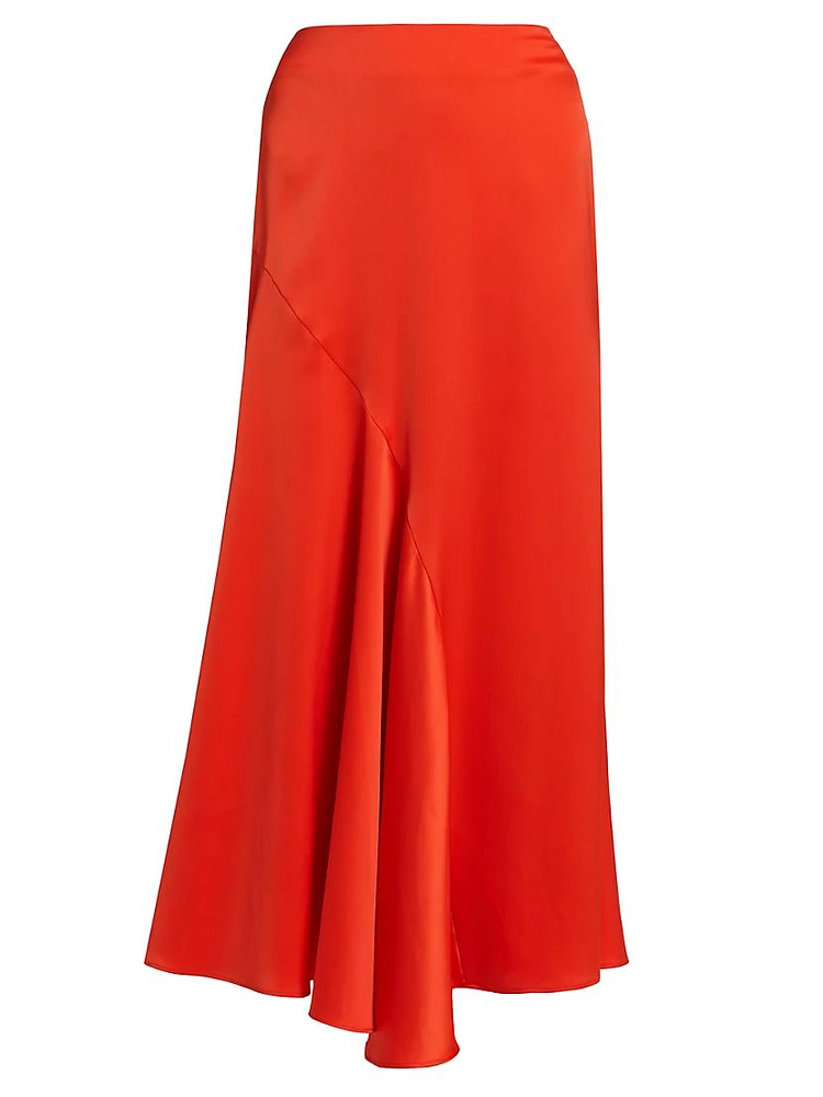 Paulette Pleated Satin Midi-Skirt