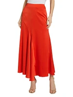 Paulette Pleated Satin Midi-Skirt