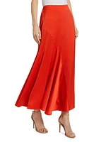 Paulette Pleated Satin Midi-Skirt