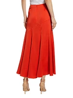 Paulette Pleated Satin Midi-Skirt