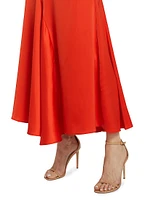 Paulette Pleated Satin Midi-Skirt