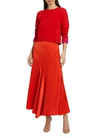 Paulette Pleated Satin Midi-Skirt