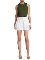 Crepe High-Rise Pleated Shorts