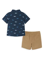 Baby Boy's, Little Boy's & Shark Print Short-Sleeve Shirt Shorts Set