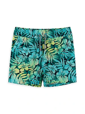 Little Boy's & Boy's Hibiscus Print Swim Trunks