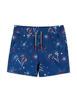 Little Boy's & Boy's Striped & Fireworks T-Shirt & Shorts Rashguard Set