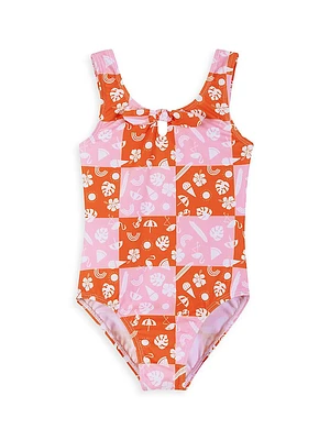 Little Girl's & Check Front-Tie One-Piece Swimsuit