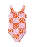 Little Girl's & Check Front-Tie One-Piece Swimsuit