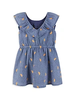 Little Girl's Orange Cotton-Blend Seersucker Ruffled Dress