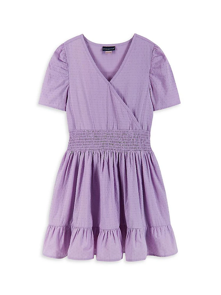 Girl's Smocked Surplice Dress