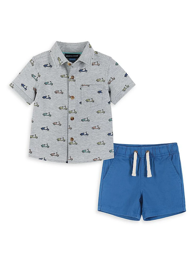 Baby Boy's, Little Boy's & Scooter Print Short-Sleeve Shirt Shorts Set