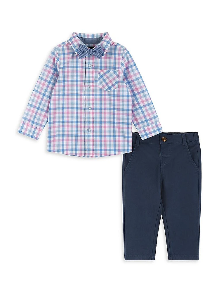 Baby Boy's, Little Boy's & Plaid Shirt, Pants Striped Bowtie Set