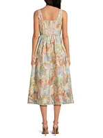 Metallic Jacquard Painterly Fit & Flare Midi-Dress