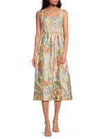 Metallic Jacquard Painterly Fit & Flare Midi-Dress