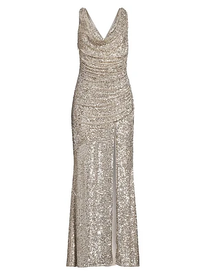 Stretch Draped Sequined Gown