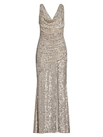 Stretch Draped Sequined Gown