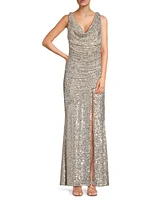 Stretch Draped Sequined Gown