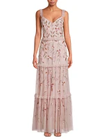 Beaded Mesh Tiered Maxi Dress