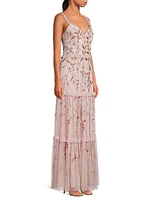 Beaded Mesh Tiered Maxi Dress