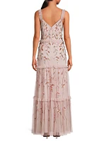 Beaded Mesh Tiered Maxi Dress