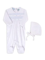 Baby's Smocked Bullion Footie & Hat Set