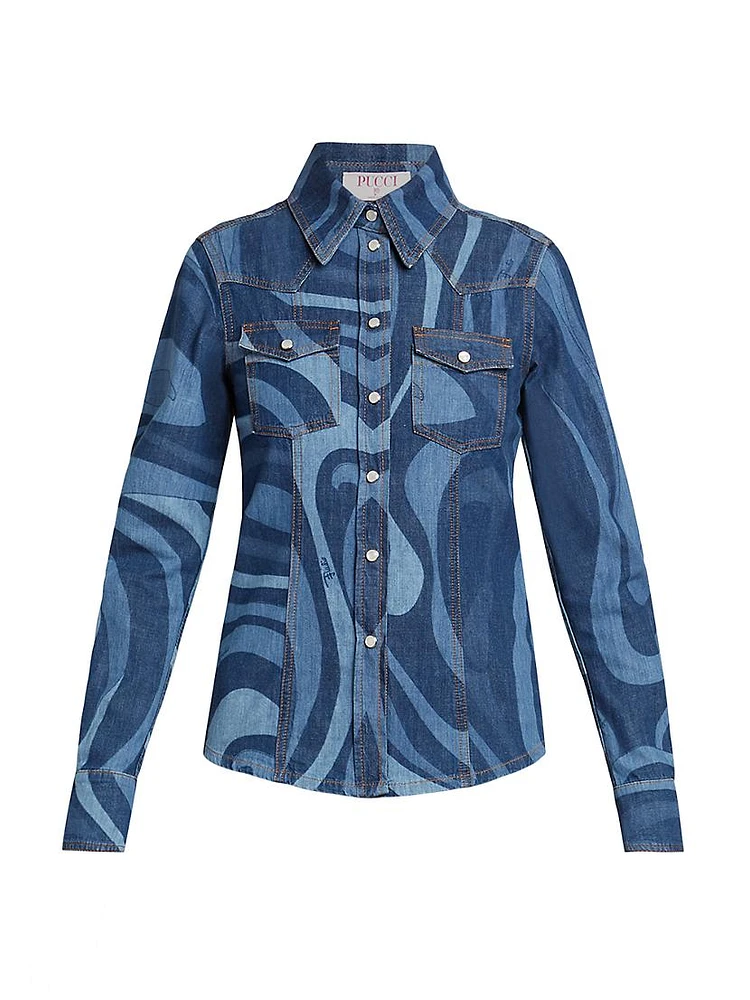 Very Vivara Printed Denim Button-Front Shirt