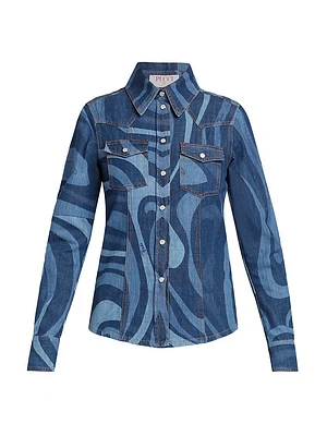 Very Vivara Printed Denim Button-Front Shirt