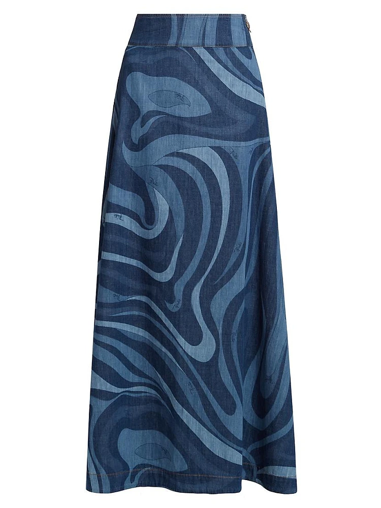 Very Vivara Printed Denim Maxi Skirt