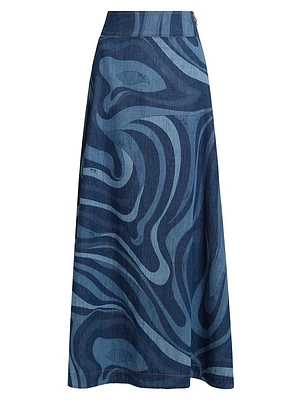 Very Vivara Printed Denim Maxi Skirt