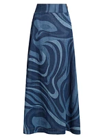 Very Vivara Printed Denim Maxi Skirt