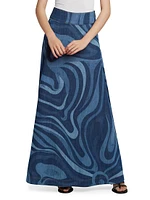 Very Vivara Printed Denim Maxi Skirt