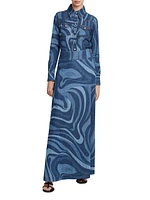Very Vivara Printed Denim Maxi Skirt