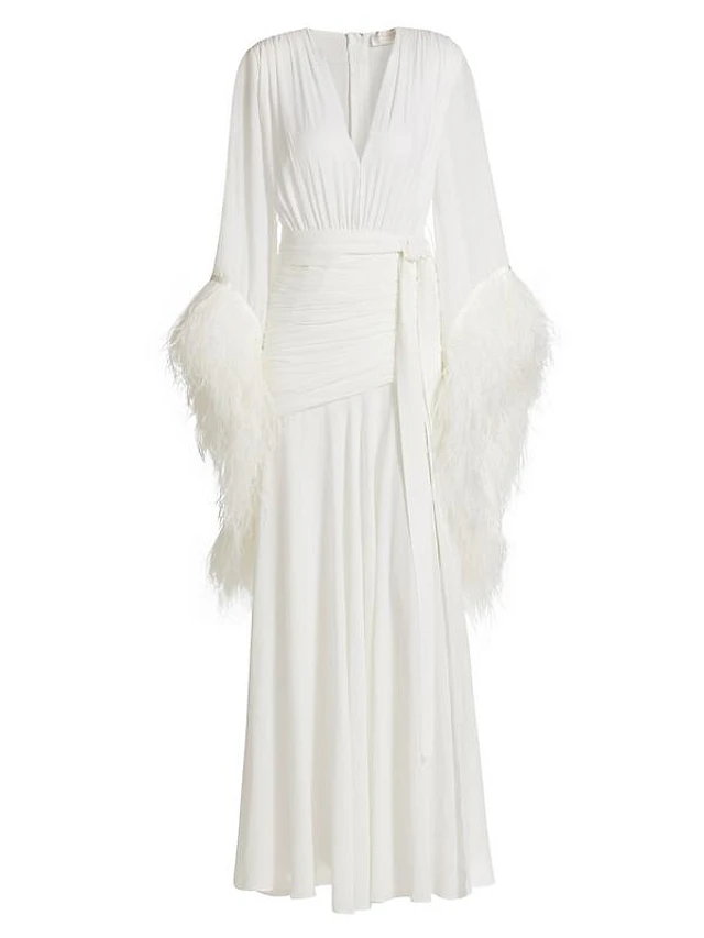 Bronx and Banco Geisha Feather-Cuff Tie-Waist Maxi Dress | The Summit